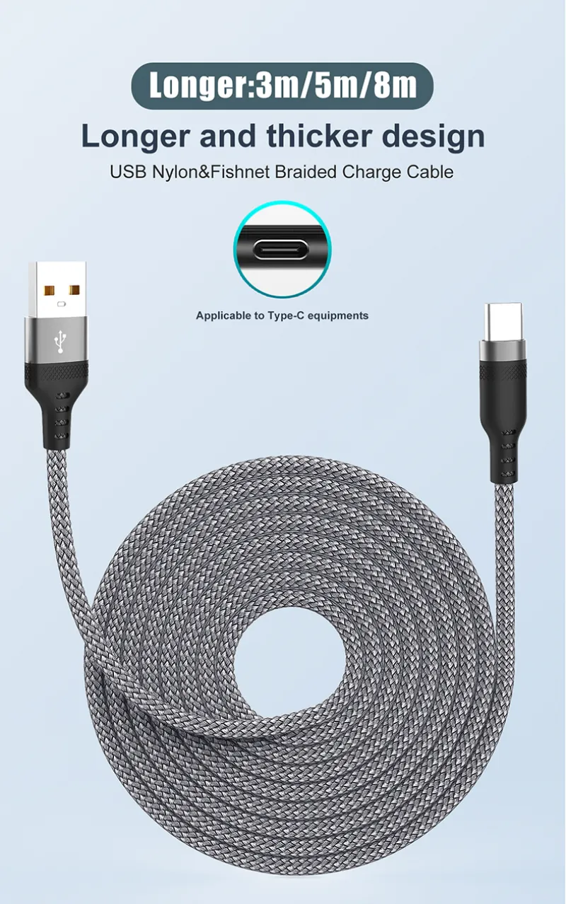 6A Extended USB TYPE-C Cable Braided Data Cable for Samsung Huawei Xiaomi Switch Sony PS5 TYPE-C 8m 5m 3m 2m 1.5m 1m Cable 6A Extended USB TYPE-C Cable Braided Data Cable for Samsung Huawei Xiaomi Switch Sony PS5 TYPE-C 8m 5m 3m 2m 1.5m 1m Cable