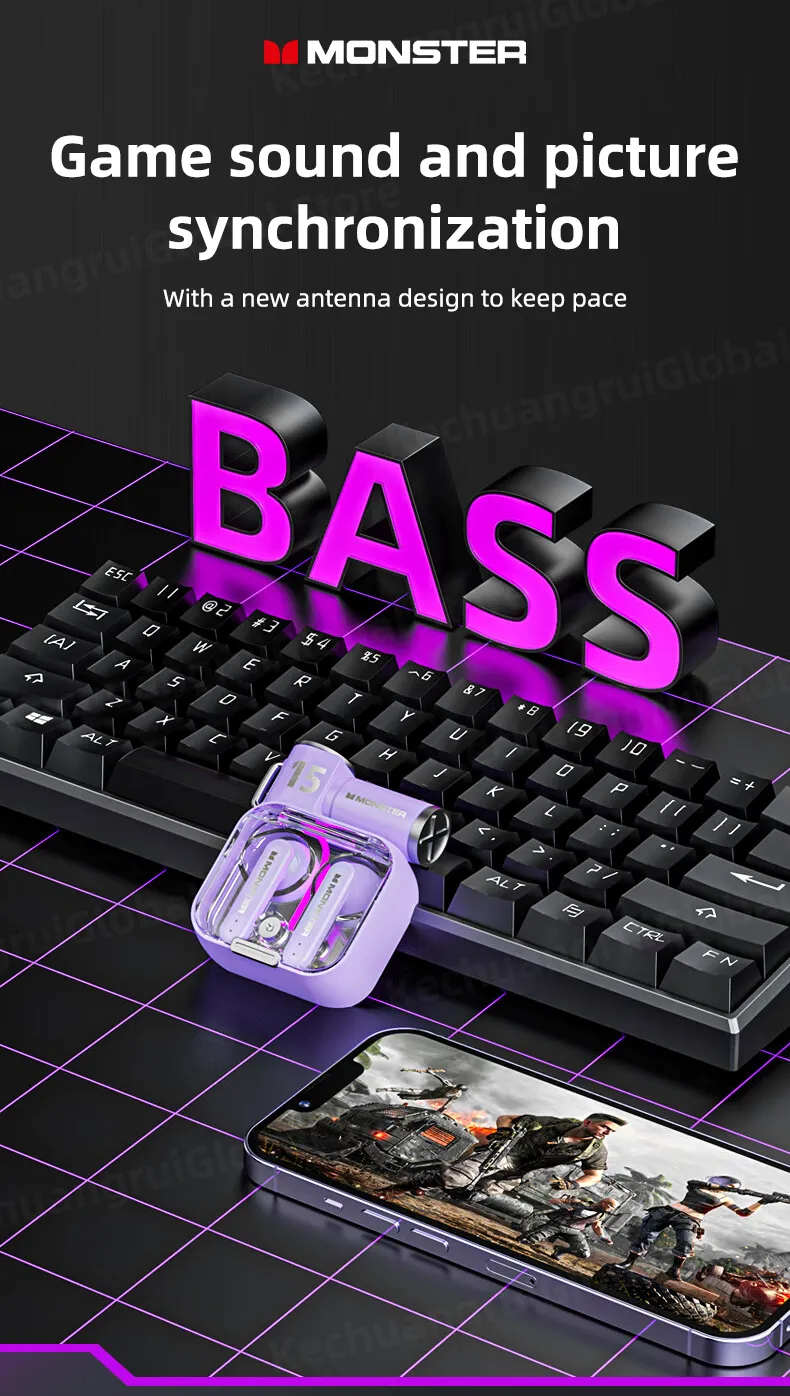 Original Monster XKT15 Wireless Bluetooth 5.3 Earphones TWS Gaming Earbuds RGB Flip Cover Design Headset Low latency 2023 New