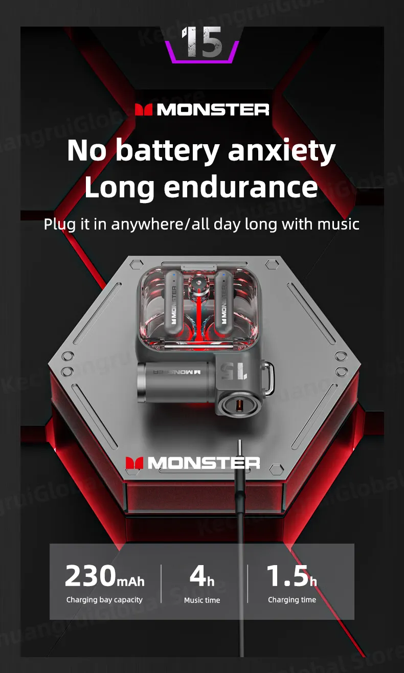 Original Monster XKT15 Wireless Bluetooth 5.3 Earphones TWS Gaming Earbuds RGB Flip Cover Design Headset Low latency 2023 New