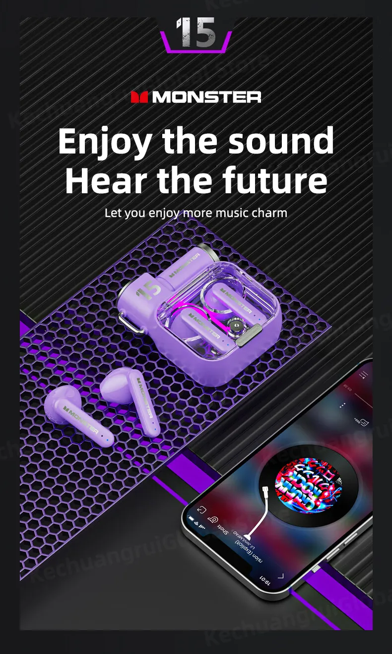 Original Monster XKT15 Wireless Bluetooth 5.3 Earphones TWS Gaming Earbuds RGB Flip Cover Design Headset Low latency 2023 New