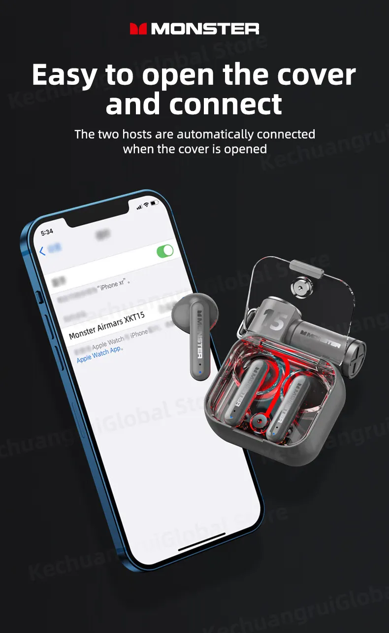 Original Monster XKT15 Wireless Bluetooth 5.3 Earphones TWS Gaming Earbuds RGB Flip Cover Design Headset Low latency 2023 New
