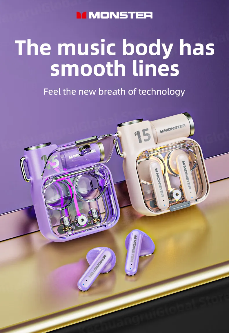 Original Monster XKT15 Wireless Bluetooth 5.3 Earphones TWS Gaming Earbuds RGB Flip Cover Design Headset Low latency 2023 New