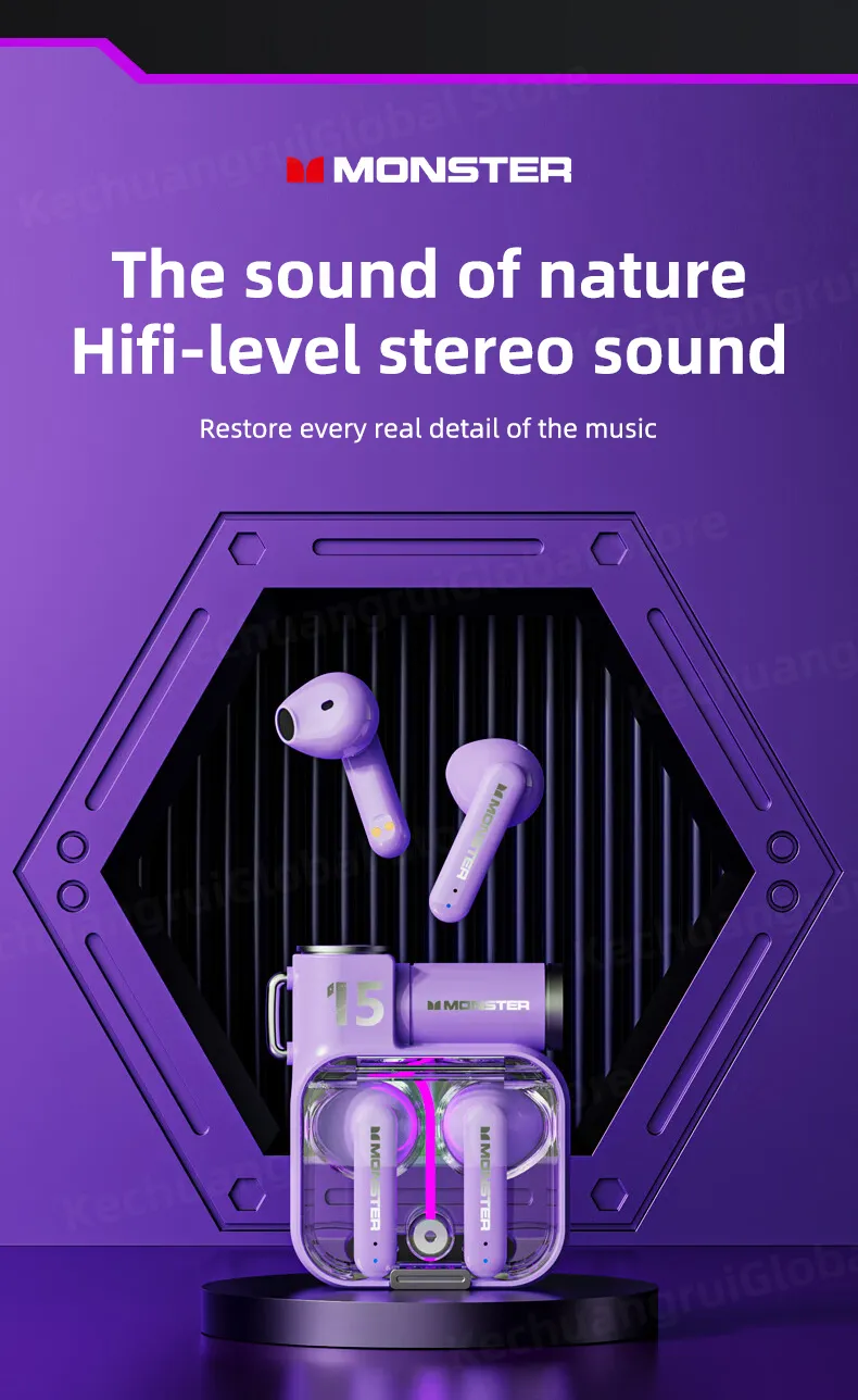Original Monster XKT15 Wireless Bluetooth 5.3 Earphones TWS Gaming Earbuds RGB Flip Cover Design Headset Low latency 2023 New