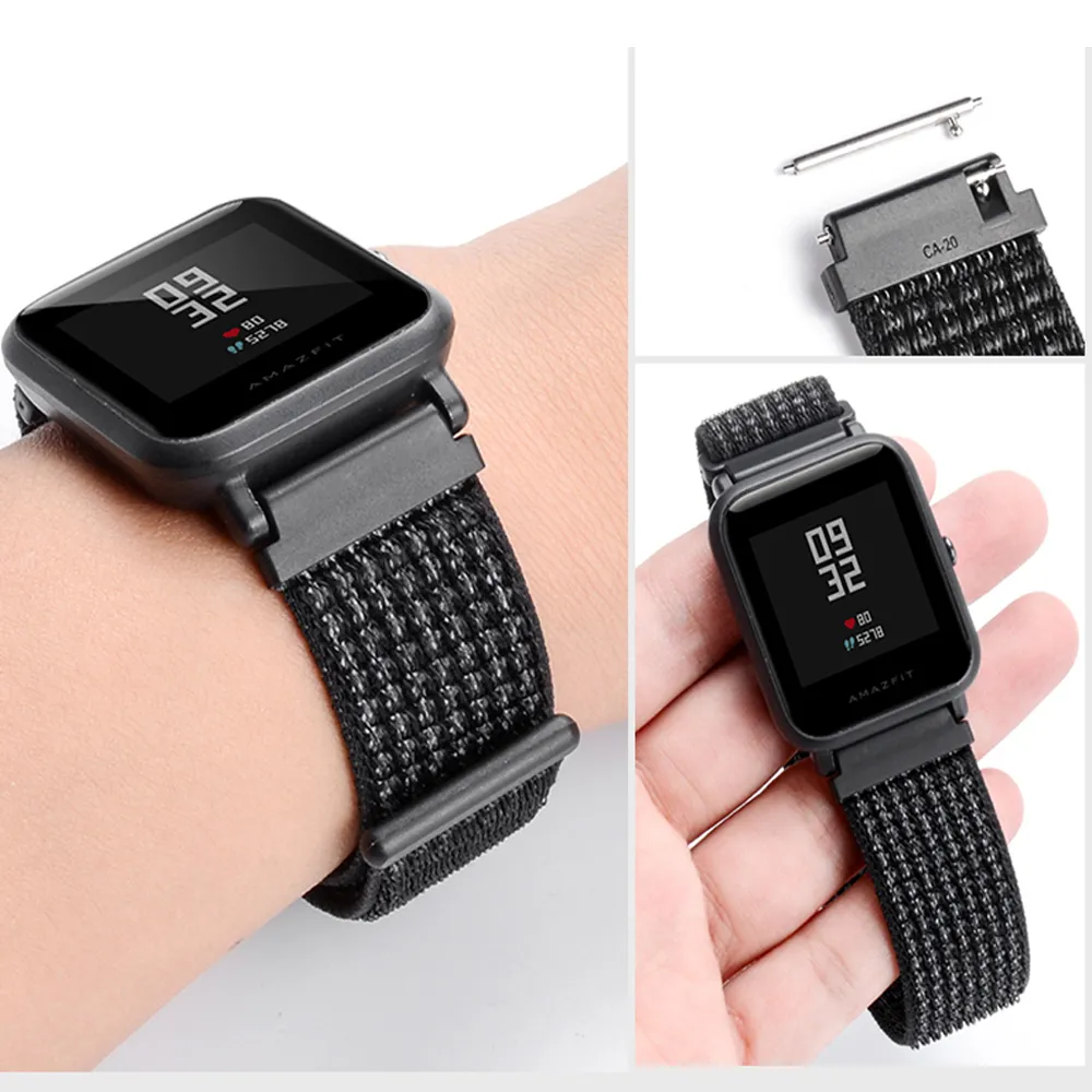20mm/22mm Nylon Loop watch band For Amazfit GTS/2/2e/3/GTS2 Mini/GTR 3 pro/47mm/GTR2/2e/stratos 2/3 Bracelet Amazfit bip-u strap