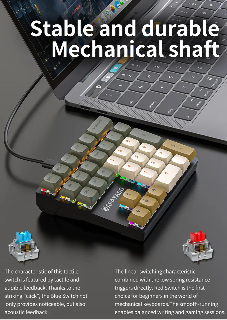 Wired Mechanical 33-Key Numeric Keypad with Multi-Color Lights Shaft Suitable for Finance, Business Keypad Laptop Keyboard