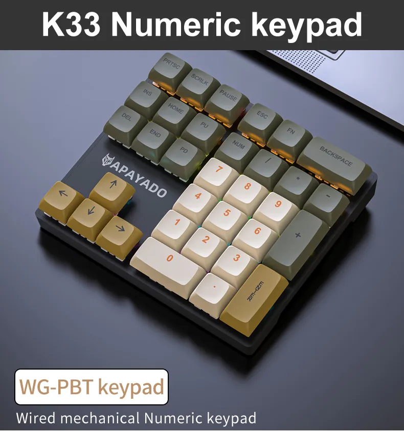 Wired Mechanical 33-Key Numeric Keypad with Multi-Color Lights Shaft Suitable for Finance, Business Keypad Laptop Keyboard