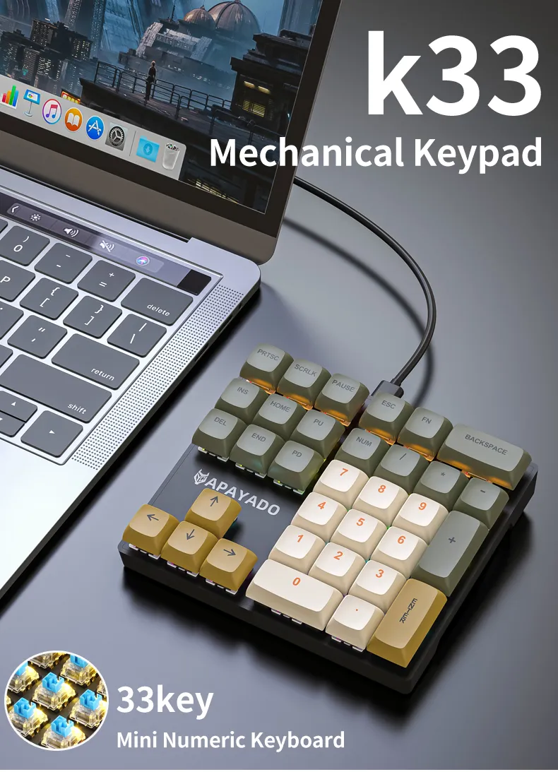 Wired Mechanical 33-Key Numeric Keypad with Multi-Color Lights Shaft Suitable for Finance, Business Keypad Laptop Keyboard