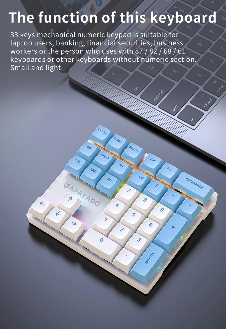 Wired Mechanical 33-Key Numeric Keypad with Multi-Color Lights Shaft Suitable for Finance, Business Keypad Laptop Keyboard