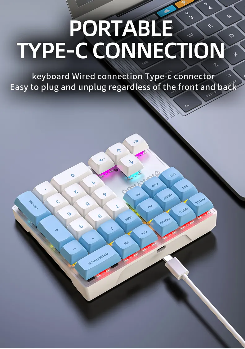 Wired Mechanical 33-Key Numeric Keypad with Multi-Color Lights Shaft Suitable for Finance, Business Keypad Laptop Keyboard