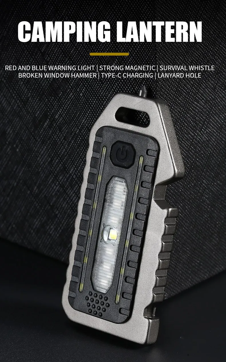 Keychain Flashlights Mini Led Light Selfdefense Whistle Multifunctional Portable Rechargeable 10W Built In Battery For Outdoor