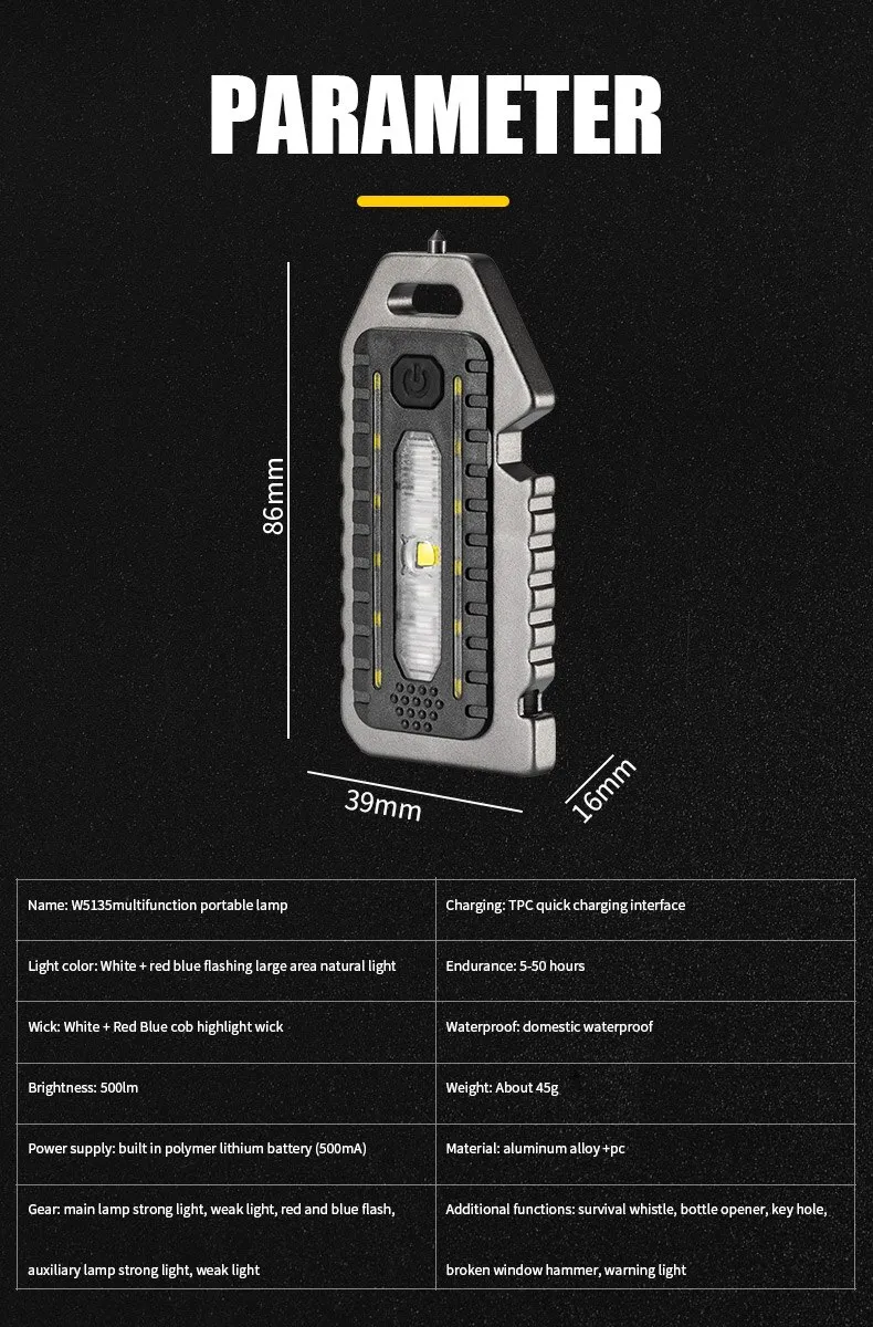 Keychain Flashlights Mini Led Light Selfdefense Whistle Multifunctional Portable Rechargeable 10W Built In Battery For Outdoor