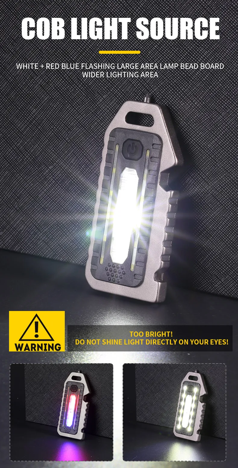 Keychain Flashlights Mini Led Light Selfdefense Whistle Multifunctional Portable Rechargeable 10W Built In Battery For Outdoor