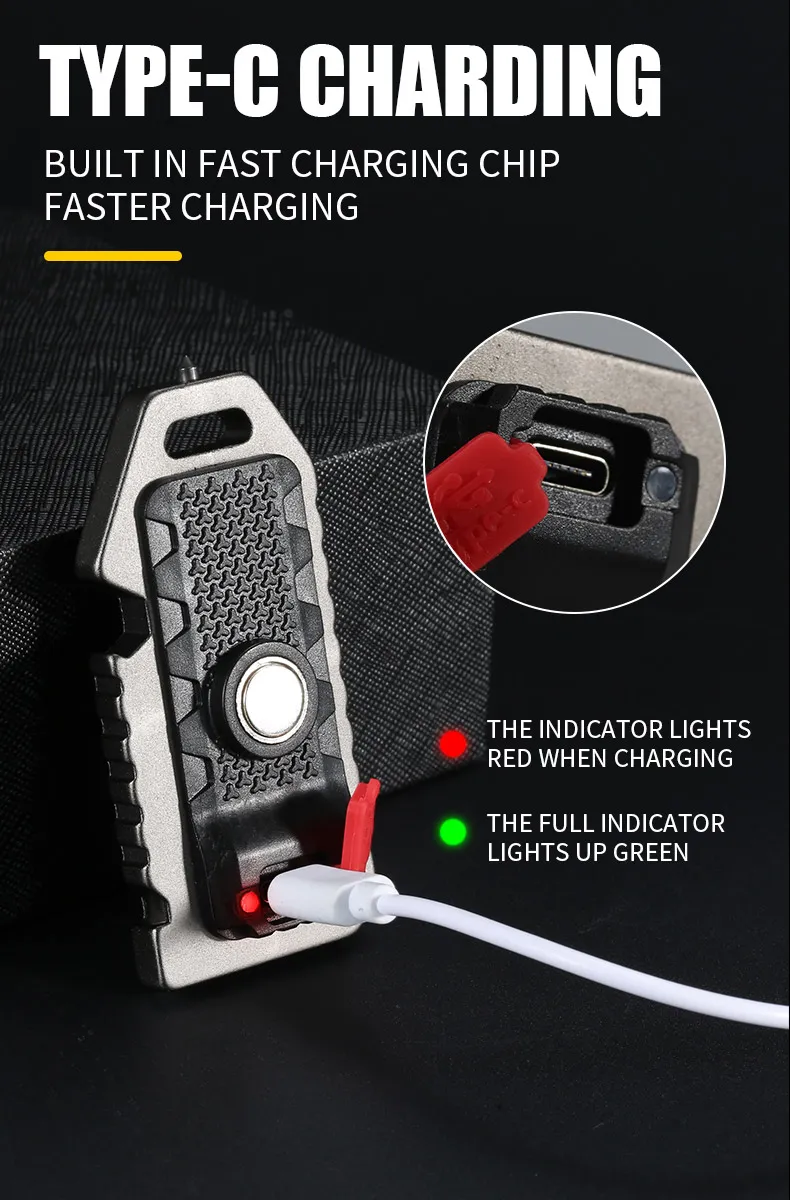 Keychain Flashlights Mini Led Light Selfdefense Whistle Multifunctional Portable Rechargeable 10W Built In Battery For Outdoor