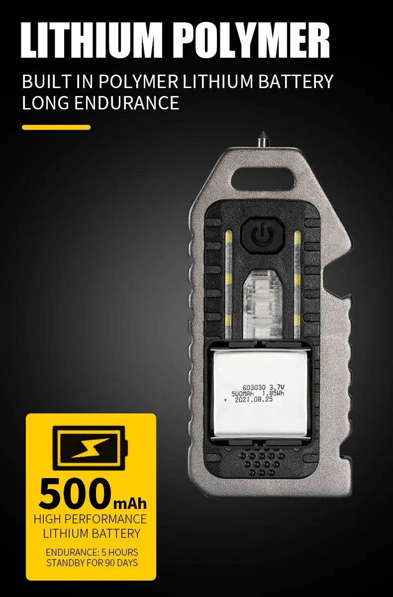 Keychain Flashlights Mini Led Light Selfdefense Whistle Multifunctional Portable Rechargeable 10W Built In Battery For Outdoor